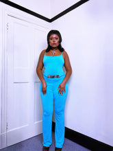 Load image into Gallery viewer, 1990s turquoise blue cat suit by L!psy