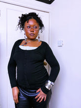 Load image into Gallery viewer, Black knit cardigan with pleated insert