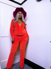 Load image into Gallery viewer, Lipsy 2008 label orange velour kickflare tracksuit set