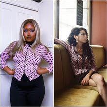 Load image into Gallery viewer, Polka dot bow tie cardigan ASO Amy Winehouse 2006