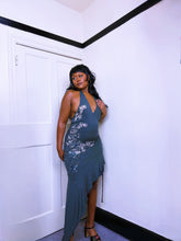 Load image into Gallery viewer, Vintage Skull Print Halter Dress Silk ruffle ASO Shakira at the AMA’s 2005