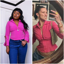 Load image into Gallery viewer, Vintage Stretchy Pink Locket Blouse 2004 ASO Bella Hadid in 2021