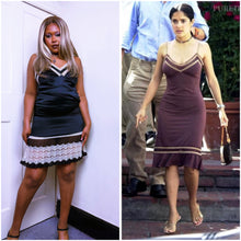 Load image into Gallery viewer, Black Satin slip dress ASO Salma Hayek 2001