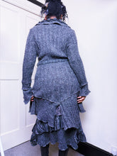 Load image into Gallery viewer, Faux fur marl knit asymmetrical belted cardigan
