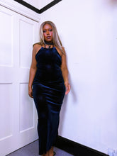 Load image into Gallery viewer, 1996 label Lipsy Velvet glitter navy dress