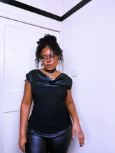 Load image into Gallery viewer, 2000s bi-fabric cable knit cowl neck top