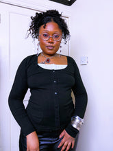 Load image into Gallery viewer, Black knit cardigan with pleated insert