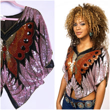 Load image into Gallery viewer, 1970s/1980s Vintage Silk Butterfly Poncho ASO on Beyoncé 2002.