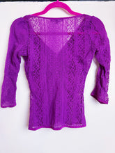 Load image into Gallery viewer, Y2K Betsey Johnson Purple 3/4 Sleeve Cardigan
