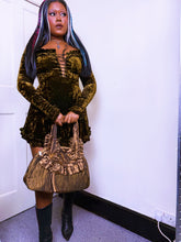 Load image into Gallery viewer, Betsey Johnson 1990s Brown crushed velvet witchy whimsigoth mini dress