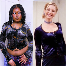 Load image into Gallery viewer, 1990s Betsey Johnson New York crushed velvet cardigan ASO Phoebe in FRIENDS