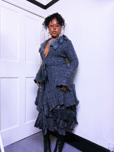 Load image into Gallery viewer, Faux fur marl knit asymmetrical belted cardigan
