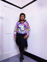 Load image into Gallery viewer, Y2K Hayes purple handy print top NWT
