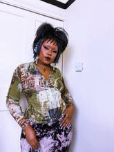 Load image into Gallery viewer, Y2K graphic print mesh long sleeve top
