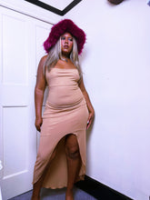 Load image into Gallery viewer, Lipsy 1996 label beige sparkly cross back dress
