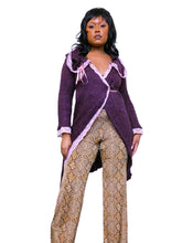 Load image into Gallery viewer, Vintage Aubergine Purple and pink cardigan with lace trim by Zone Bleue
