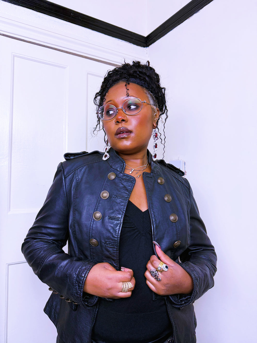 2010s Indie Sleaze military leather jacket