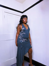 Load image into Gallery viewer, Vintage Skull Print Halter Dress Silk ruffle ASO Shakira at the AMA’s 2005
