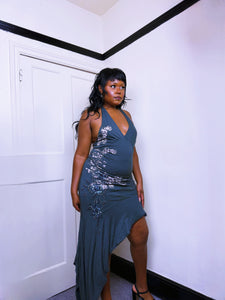 Vintage Skull Print Halter Dress Silk ruffle ASO Shakira at the AMA’s 2005