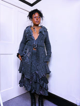 Load image into Gallery viewer, Faux fur marl knit asymmetrical belted cardigan
