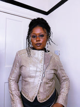 Load image into Gallery viewer, Y2K Cream studded zip up leather jacket
