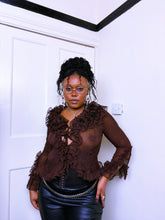 Load image into Gallery viewer, Y2K chocolate brown ruffled blouse
