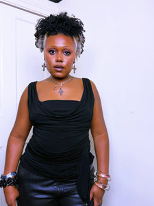 Y2K black cow neck sleeveless top