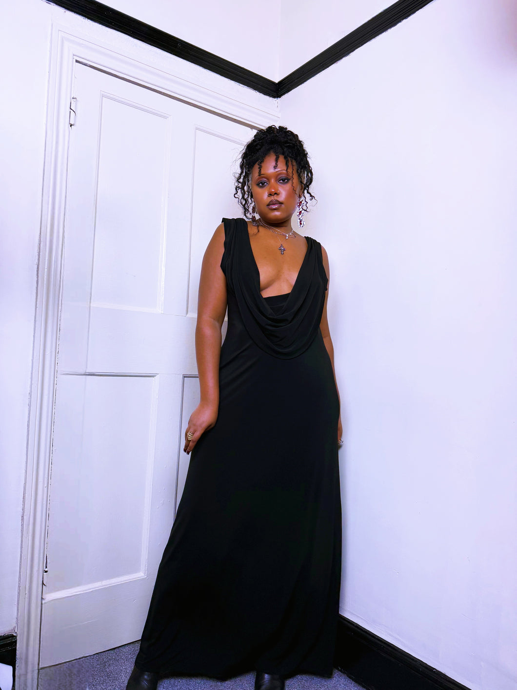 Y2K deep cow neck vest dress