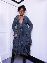 Load image into Gallery viewer, Faux fur marl knit asymmetrical belted cardigan
