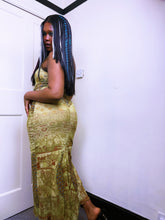 Load image into Gallery viewer, Save The Queen Lime Baroque micro mesh strappy dress

