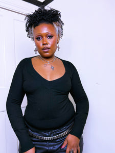 Y2K V-neck knit long sleeve top