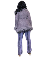 Load image into Gallery viewer, Y2K Grey crochet knit cardigan with lace and knit ruffles
