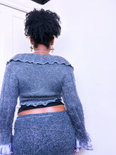 Load image into Gallery viewer, Y2K Zone Bleue cropped knit ruffle cardigan
