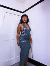 Load image into Gallery viewer, Vintage Skull Print Halter Dress Silk ruffle ASO Shakira at the AMA’s 2005
