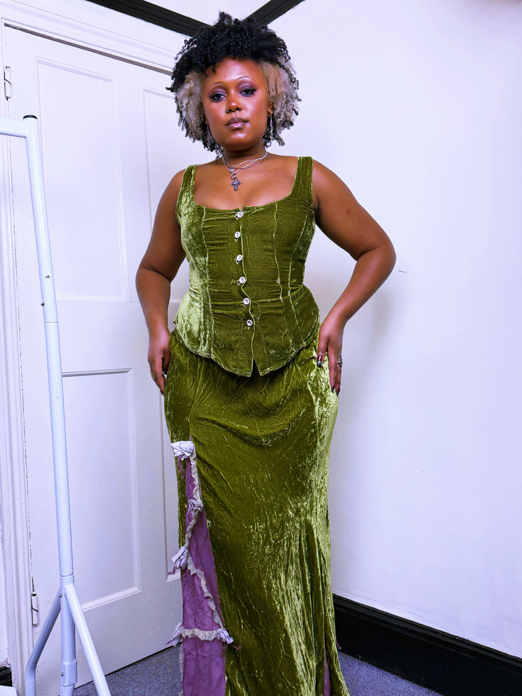 Vintage Green velvet and silk Maxi Skirt (SKIRT ONLY)