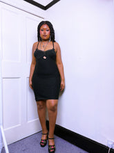 Load image into Gallery viewer, 90s minimalist black and gold pinstripe slip dress
