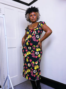 Fruit print ribbon neckline Dress NWT