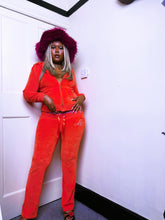 Load image into Gallery viewer, Lipsy 2008 label orange velour kickflare tracksuit set
