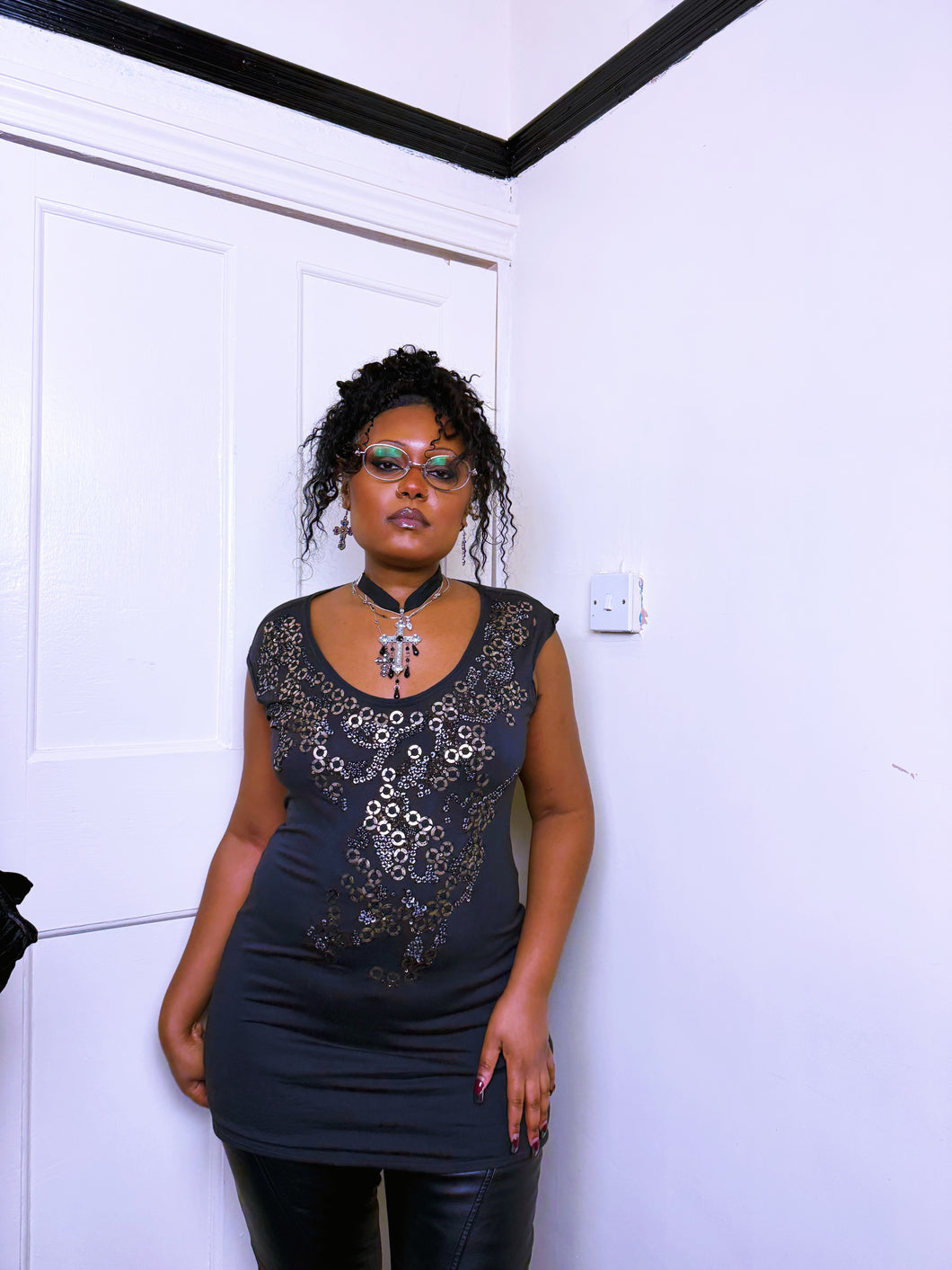 AW07 Allsaints metal cap sleeve top