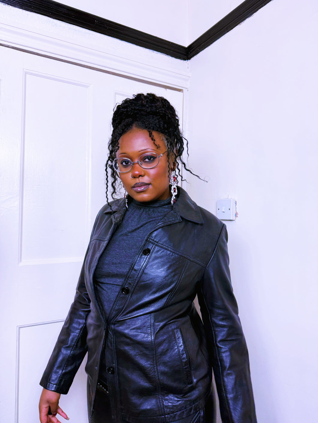 1990s Leather Button up blazer