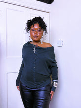 Load image into Gallery viewer, All saints Charcoal grey snap button cowl knit top
