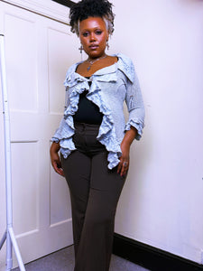 Zone Bleue Grey ruffled cardigan