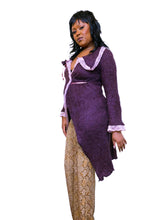 Load image into Gallery viewer, Vintage Aubergine Purple and pink cardigan with lace trim by Zone Bleue
