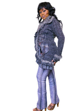 Load image into Gallery viewer, Archival Marl Knit and tartan print faux fur whimsigoth cardigan
