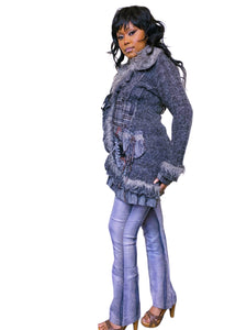 Archival Marl Knit and tartan print faux fur whimsigoth cardigan