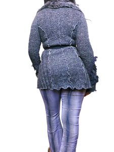 Y2K Marl knit faux fur belted cardigan