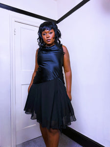 90s Asymmetrical cowl high neck dress