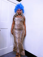 Load image into Gallery viewer, Lipsy 1996 label glitter tiger print maxi cowl neck dress
