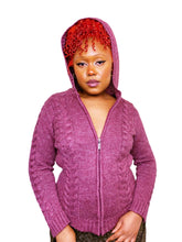 Load image into Gallery viewer, Vintage Mauve Lurex Knit Zip up Hoodie
