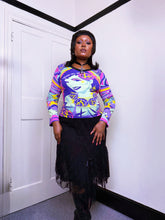 Load image into Gallery viewer, Y2K Hayes purple handy print top NWT
